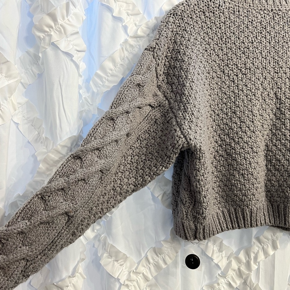 NWT - Free People Bonfire Cable Knit Cardi in Stone (Grey) - Picture 9 of 12